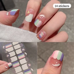 14Tips Rainbow Solid Color Nail Stickers Fashion Adhesive Full Cover Gel Nail Wrap Baking-free DIY Manicure Art Decals Accessory