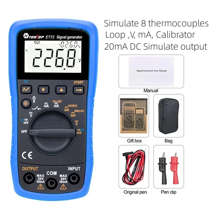 TOOLTOP ET72 Signal Generator 4-20mA Analog Transmitter Source Simulator Thermocouple Current Voltage Loop Process Calibrator