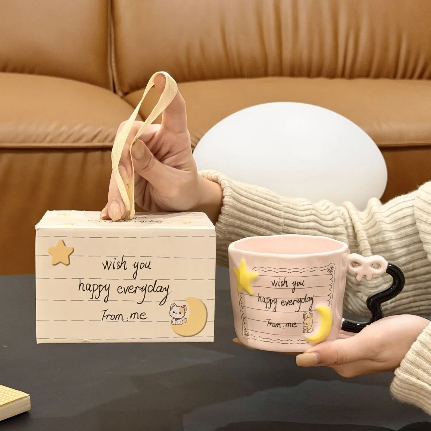 Creative sticky note mug with three-dimensional stars moon embossment cartoon animal design perfect gift for girls hand gift