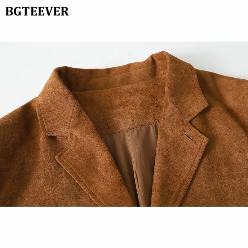 BGTEEVER Autumn Women Blazer Jacket Turn Down Collar Long Sleeve Fake Suede Coats For Women New In Outerwears