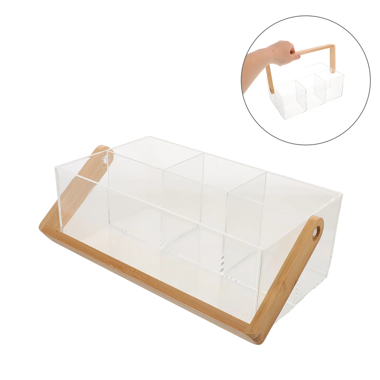 

Clear Acrylic Cutlery Storage Box Bamboo Handle Multi-Function Kitchen Tableware Organizer Picnic Party Kitchen Utensil Storage