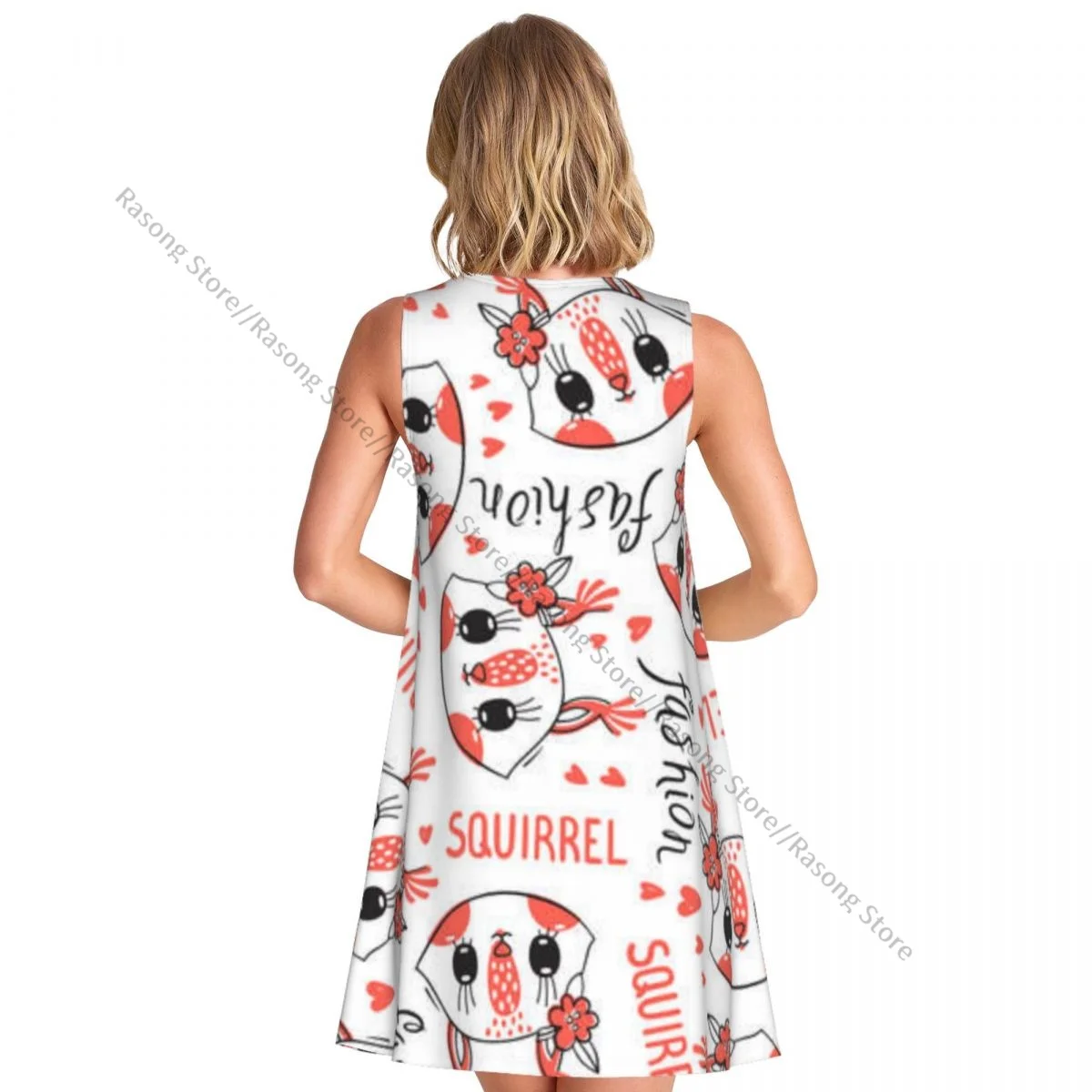 Women's Dress Cute Squirrel Face With Barrettes Flowers Summer Casual T Shirt Beach Cover up Tank Dress