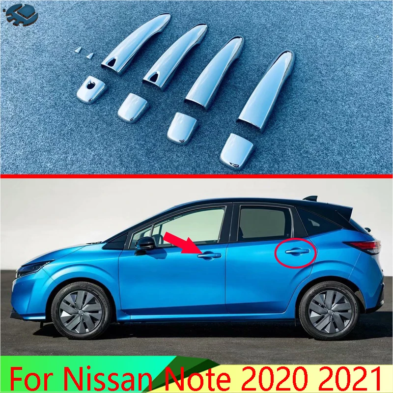 

For Nissan Note 2020 2021 Car Accessories ABS Chrome Door Handle Cover With Smart Key Hole Catch Cap Trim Molding