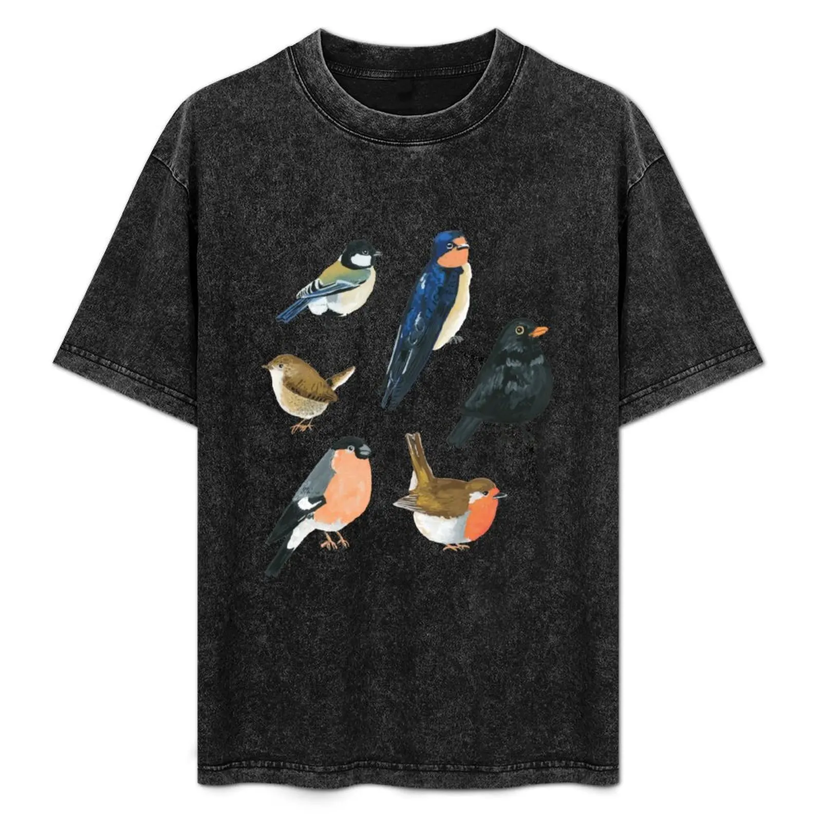 Gouache Bird Pattern T-Shirt boys whites heavyweights cotton graphic tees Men's clothing