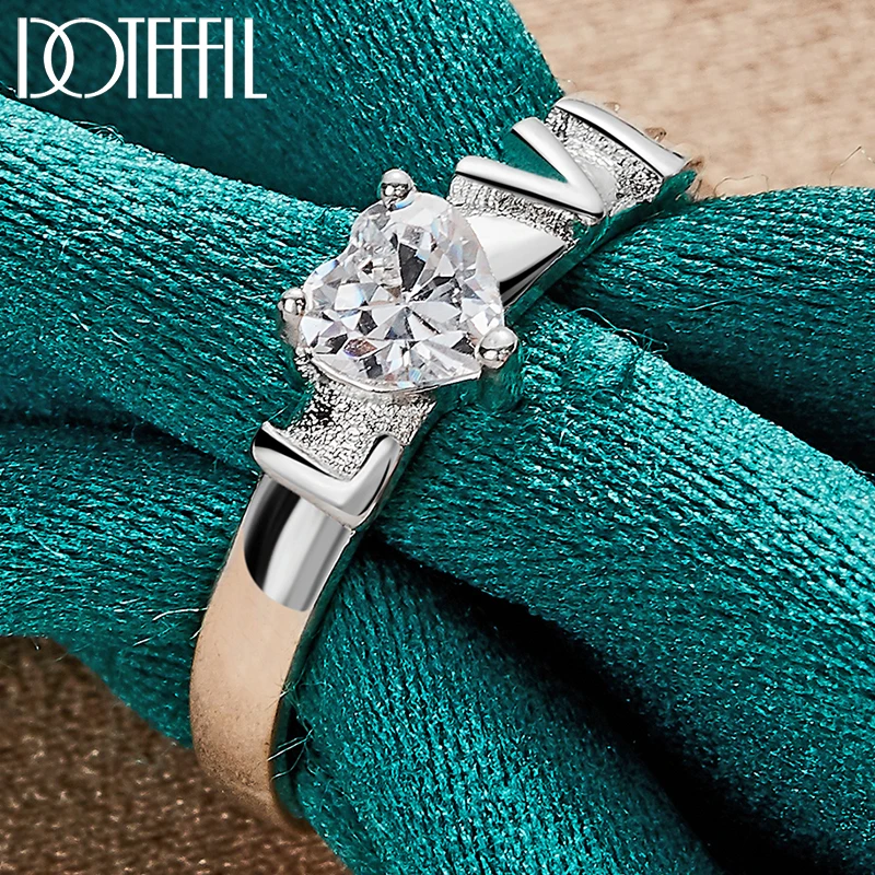 

DOTEFFIL 925 Sterling Silver Love AAA Zircon Ring For Woman Man Fashion Wedding Party Charm Jewelry