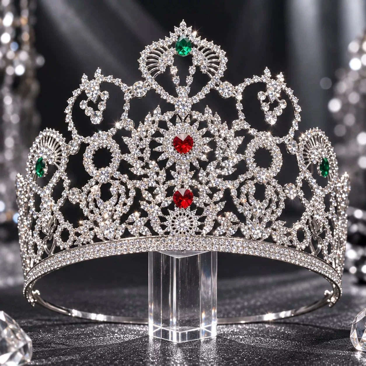 Vintage Large Blue Rhinestone Pageant Crown Full Circle Queen Tiara for Miss Universe Beauty Competition Bridal Wedding