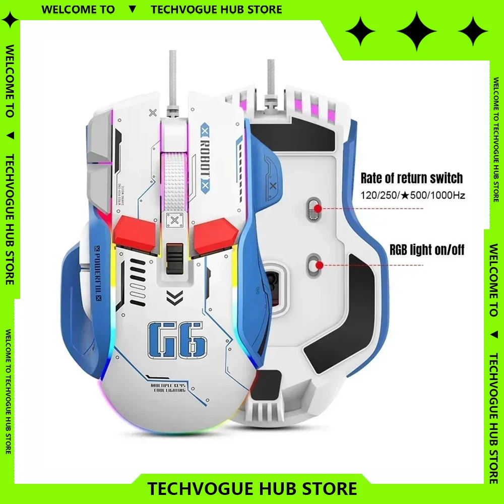 G6 Tri Mode Charging RGB Macro-programmable Wired 2.4G Bluetooth Mechanical Gaming Mouse Ergonomic Mice E-sports Office PC Gifts