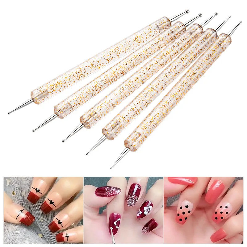 5 Teile/satz Tragbare Nail art Punktierung Stift Kristall Perlen Griff Dual-ended Zeichnung Malerei Strass Edelsteine Stifte Maniküre Werkzeuge