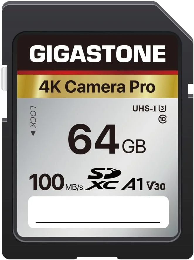 

64GB SD Card with 5-Year Data Recovery, A1 V30 for 4K Cameras, Includes Mini Case