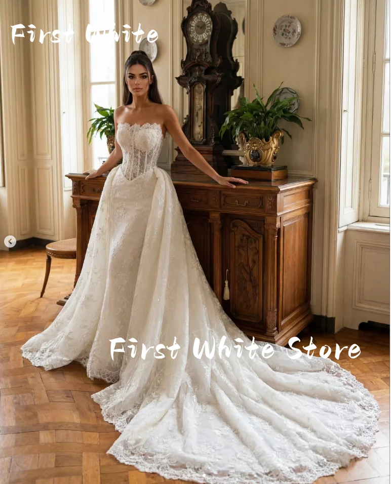Vestido de Novia Desmontable 2 en 1 con Encaje, Estilo Sereia, Corsé, Vestidos Curvy, Tallas Grandes, 2026, Para Bodas