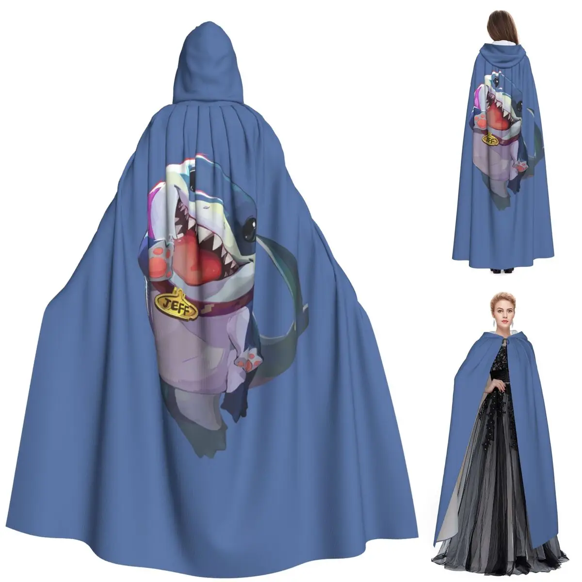 

Jeff The Land Shark Long Hooded Cloak Witch Medieval Costume Cosplay Cape HalloweenParty Adult Unisex