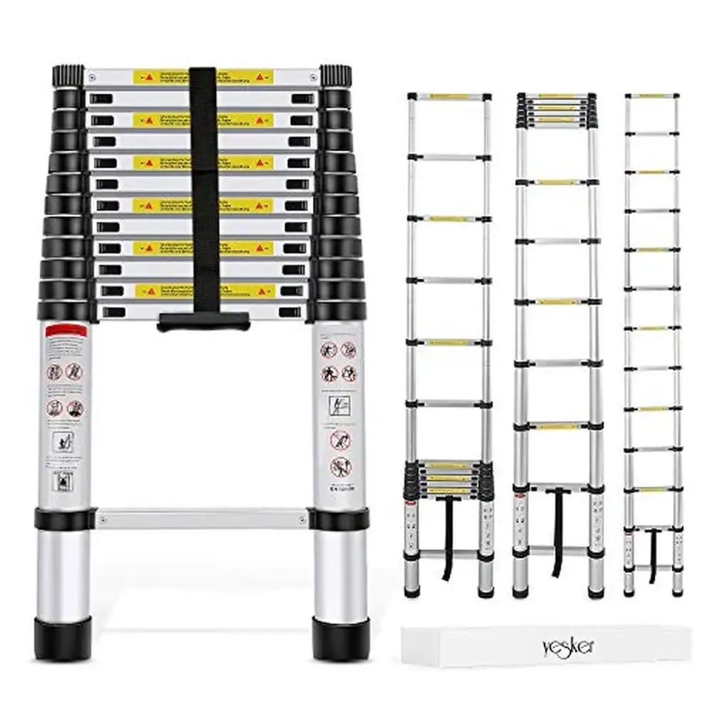 Telescopic Ladder 12.5ft Aluminum Multi Purpose Extendable Spring Lock EN131