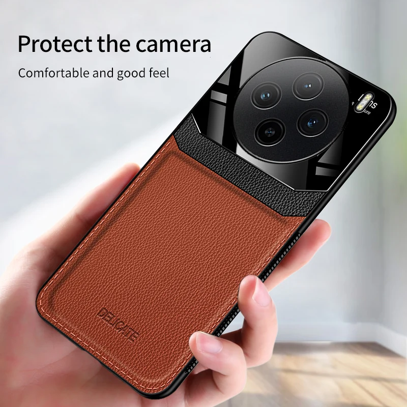 Luxury Acrylic Leather Case For VIVO X100 Pro X100Pro Camera Protect Phone Back Cover for VIVOX100 Pro Silicone Frame Coque