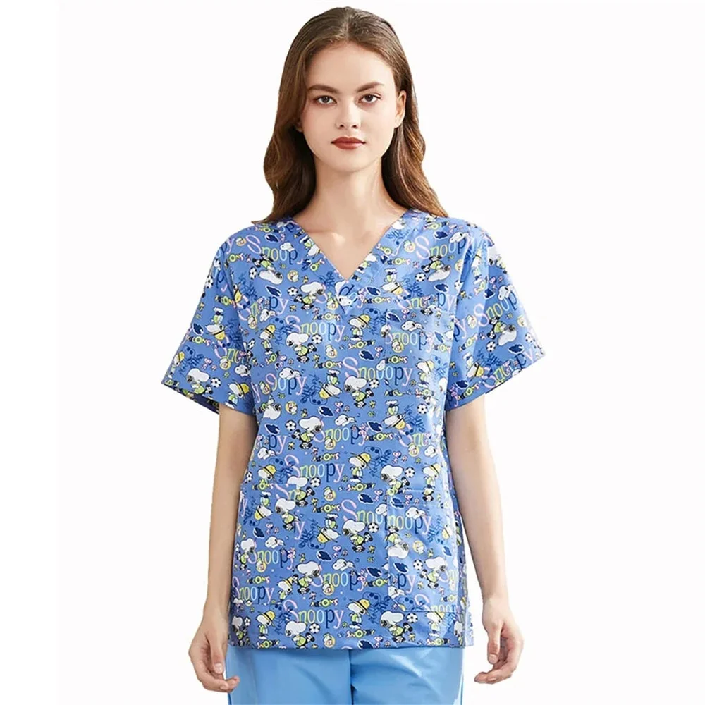 High Quality Clinical Uniform Woman Print Scrub Tops Beauty Salon Work Clothes Surgical Costume for Female Medical Costume