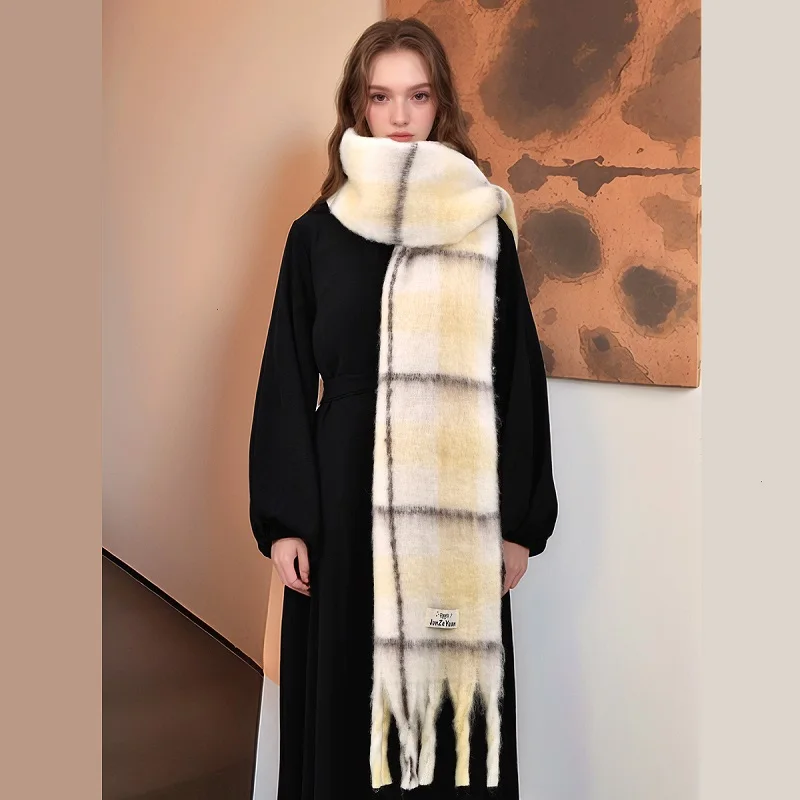 Fashion Knitted Cashmere Scarf Tassel Shawl Wrap Woman Plaid Stripe Winter Scarf Thick Pashmina Warm Blanket Stoles Head Scarf