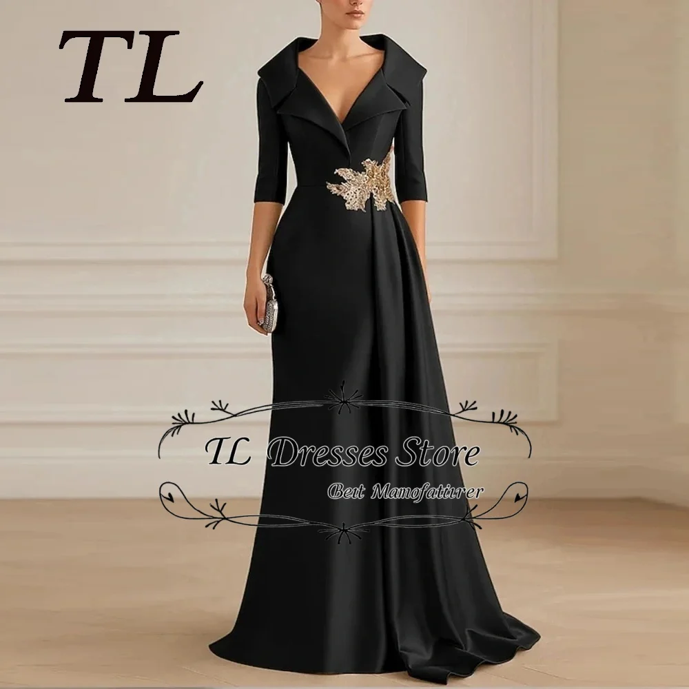 

TL Elegant A-Line Floor Length Stretch Fabric Prom Dress Shirt Collar 3/4 Sleeve Pleated Formal Evening Gown 2026 free customize