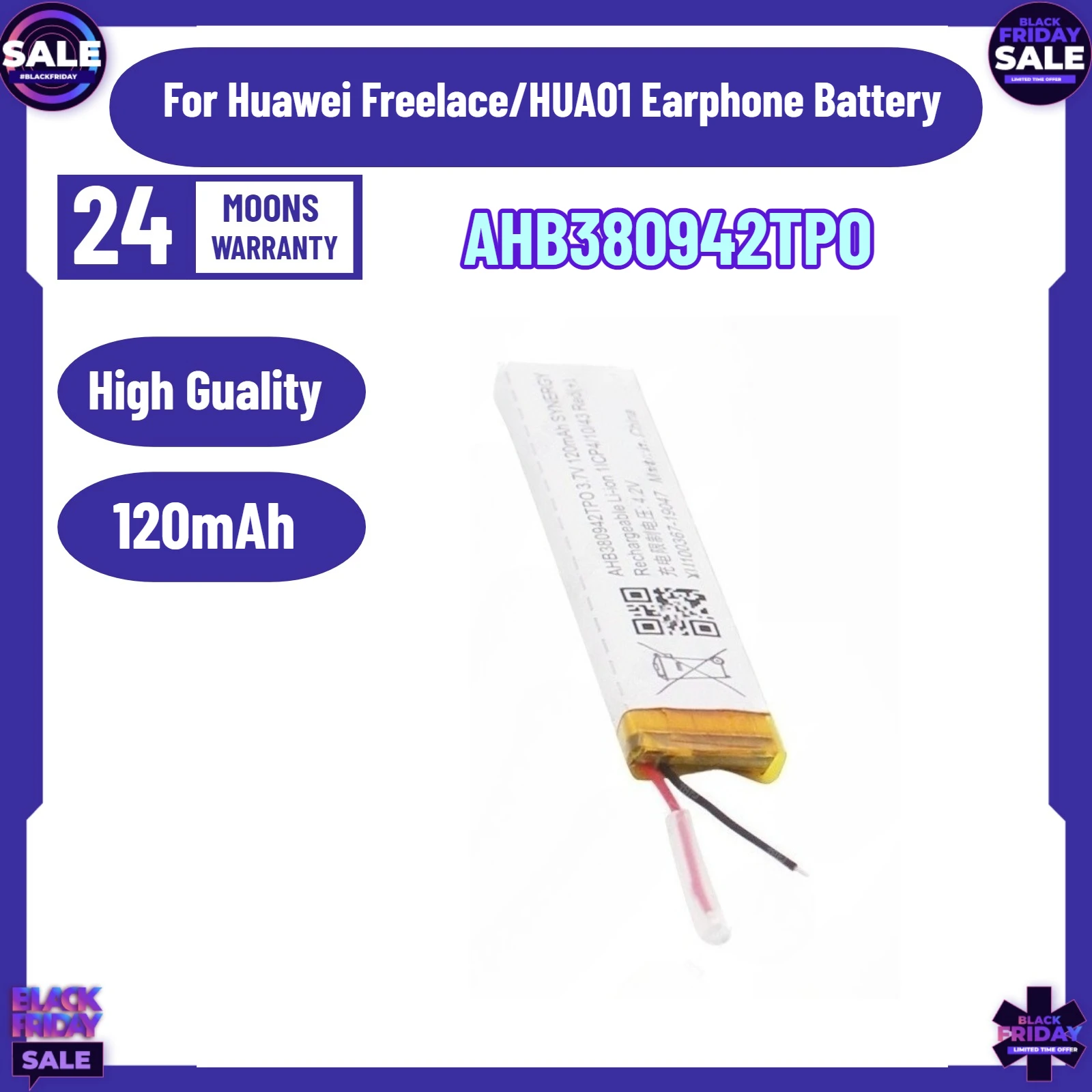 

3.7V 120mAh AHB380942TPO for Huawei Freelace/HUA01 Earphone Battery for Honor XSport PRO Sports Bluetooth Earphone Battery
