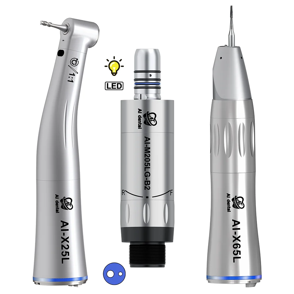 LED Illumination Dental Low Speed Air Motor With Micro Power Generator E-type 2/4/6 Hole Internal Water Spray Handpiece Set