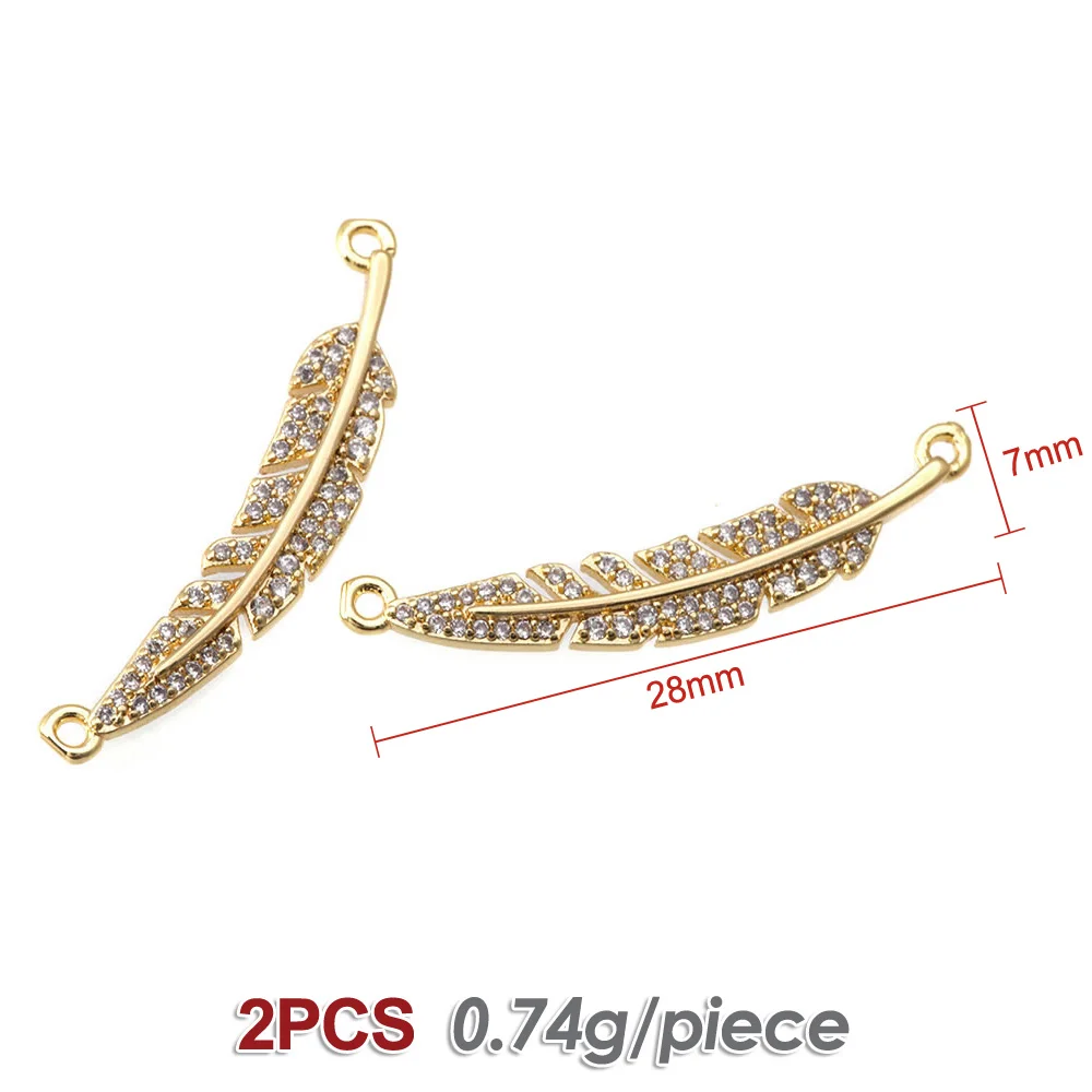 2 قطعة 18K الذهب اللون النحاس والزركون 2 ثقوب شجرة ليف يترك ربط المعلقات Charms عالية الجودة عقد دي اي واي أقراط صنع #2
