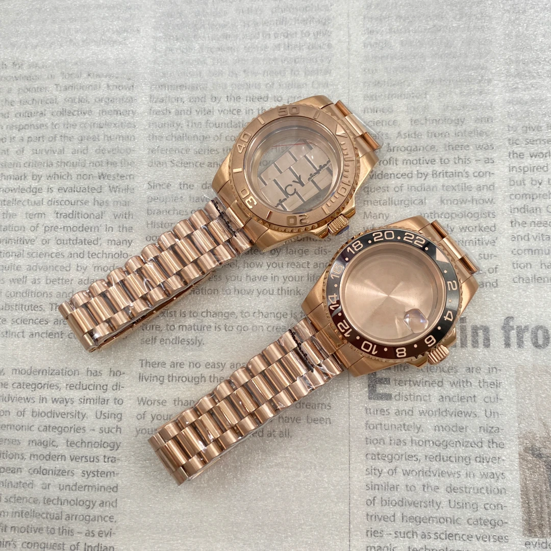 

40Mm Rose Gold Water Ghost Case Strap + Ring Sapphire Glass Fit NH34/NH35 Movement Fine Adjustable Buckle