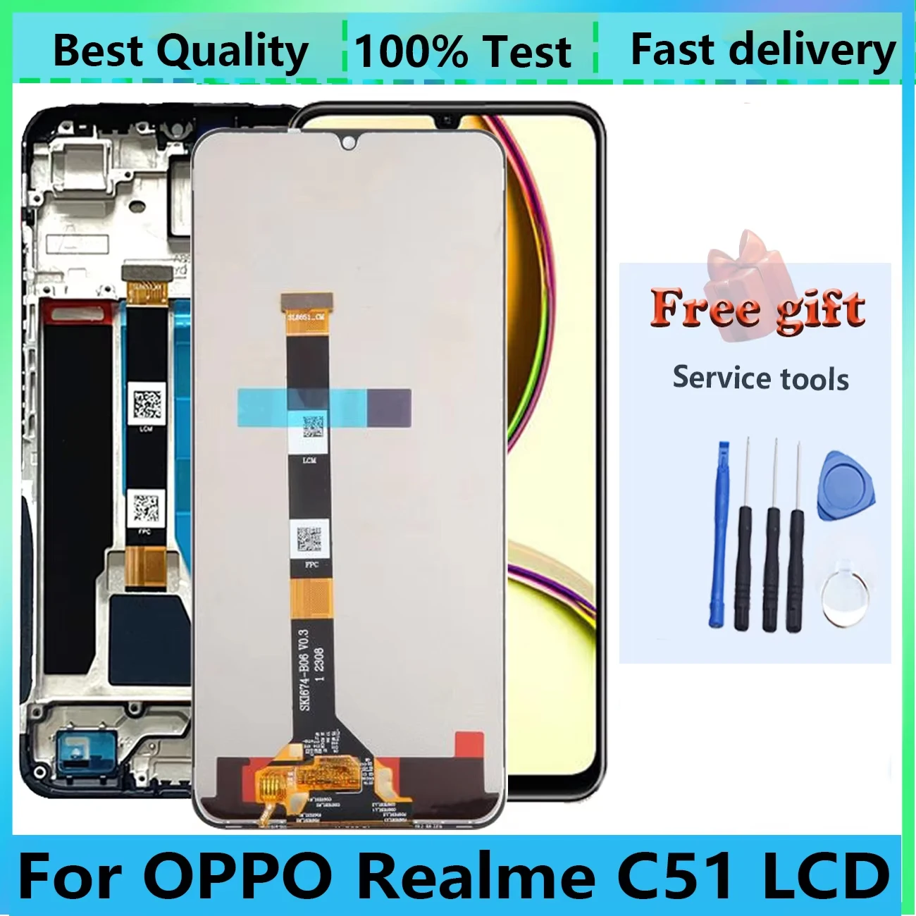 Original For Realme C51 Full With Frame RMX3830 LCD Display Replacement Digitizer Assembly Repair  Tounch Screen Parts