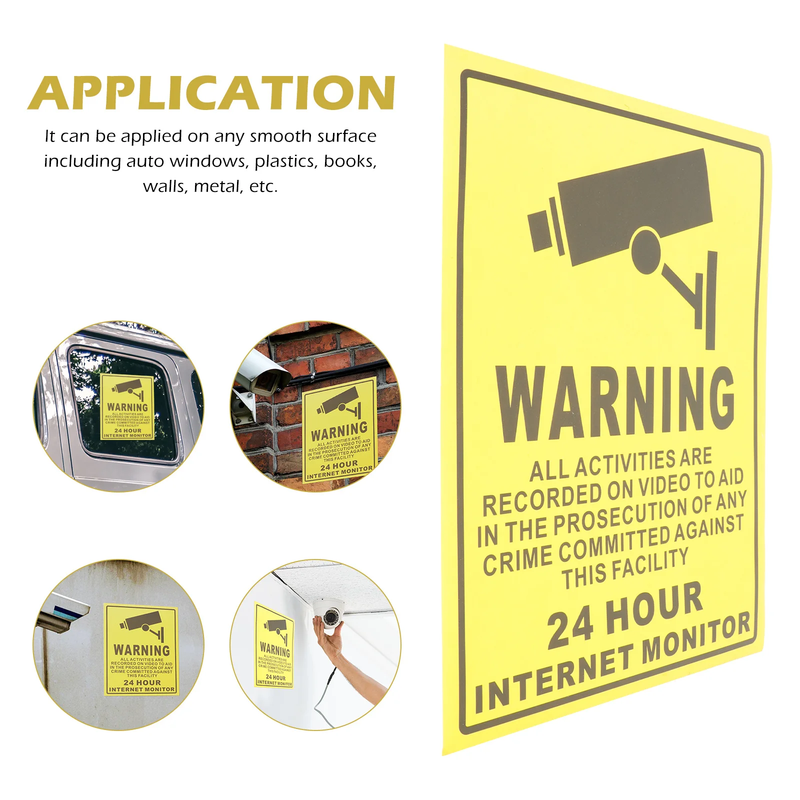 5pcs Warning Sticker Sign Decal Monitored 24H Video Surveillance Stickers For Office School Store Security Use Traffic Safety
