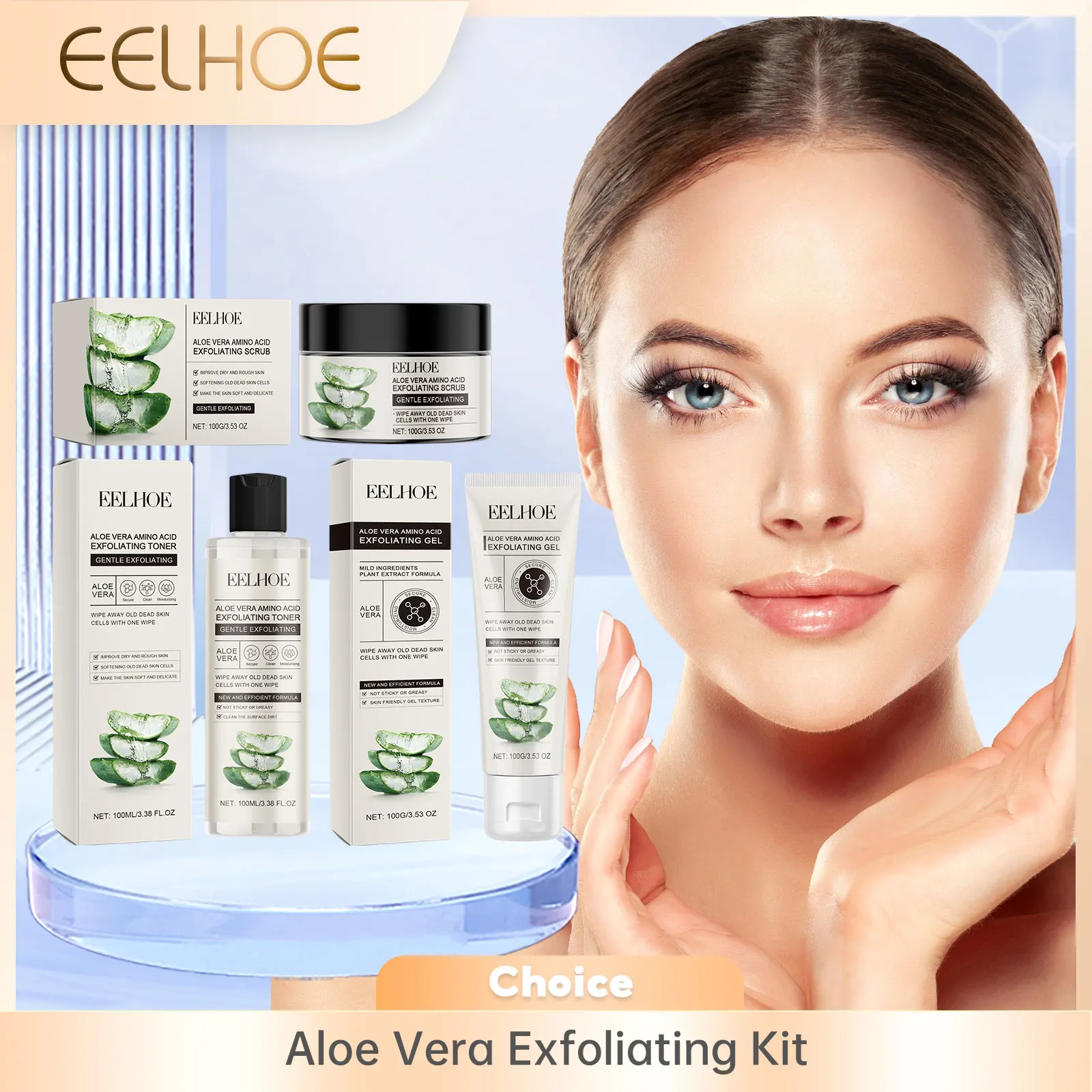 EELHOE Aloe Skin Care Kit Repair Face Moisturizer Nourishing Hyaluronic Acid Improve Dull Skin Firming Rejuvenate the Face Care