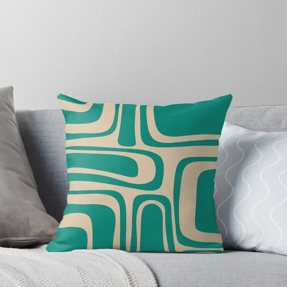 

Palm Springs Retro Midcentury Modern Abstract Pattern in Mid Mod Turquoise Teal and Beige Throw Pillow Cushions Cover pillow