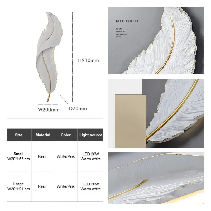 

SANDYHA дизайн с белыми перьями, современный настенный светильник из смолы, светодиодный светильник для гостиной, спальни, обеденного стола, домашний декор