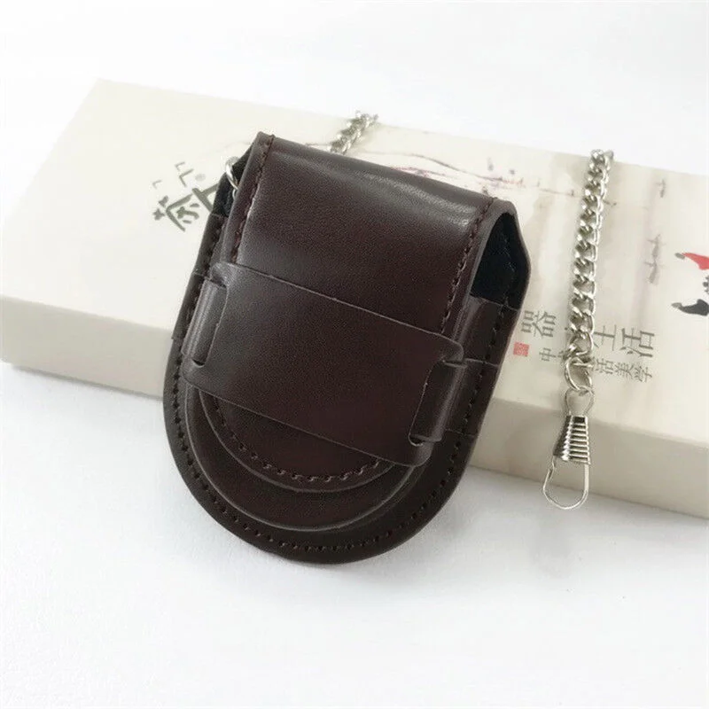 Vintage Leather Case Pocket Watch Holder Bronze Chain Holster Storage Case Pouch Bag With Chain For DIY Crafts