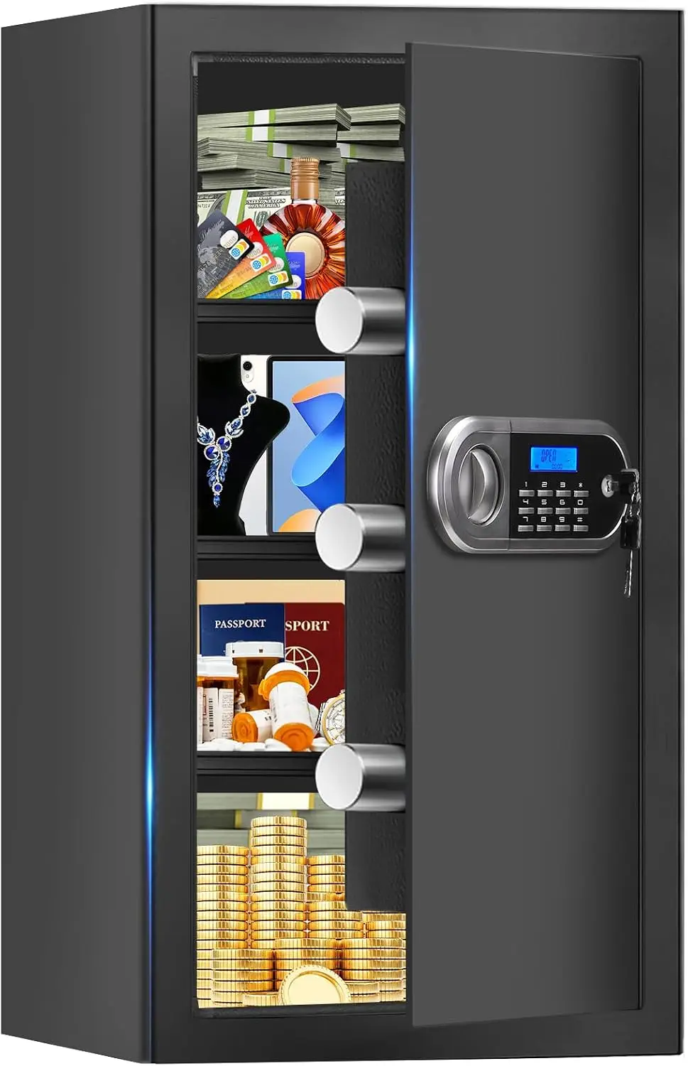 Fire Proof Safe for Home Documents, Safe Box Fireproof Waterproof with Electronic Keypad, Spare Keys and Alert System, Digital H
