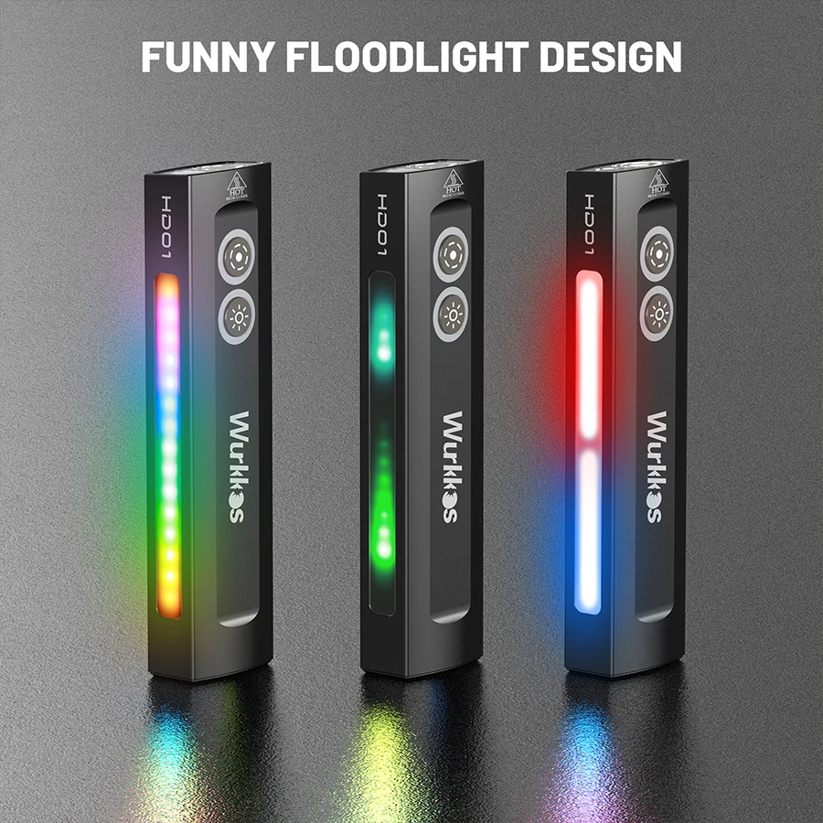 Wurkkos HD01 Multifunctional Flashlight 1200 LM with Green Beam White Light and Side RGB Lights IP65 Waterproof Fishing Hiking