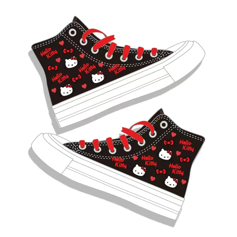 Japońskie Kawaii sznurowane damskie buty Hello Kitty słodkie wysokie buty płócienne dziewczęce buty ocieplane trampki