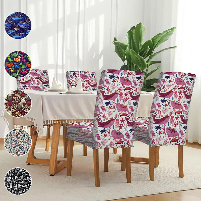 

Elastic dining chair cover, whale antler print pattern, removable and washable machine wash dining chair cover