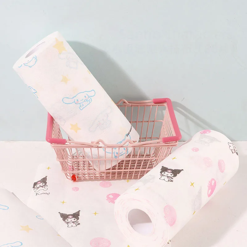 Anime Sanrioed 80Pcs Printed Non-Woven Fabric Kawaii 20Cmx20Cm Cinnamoroll Kuromi Roll-Up Water-Absorbing Oil-Absorbing Lazy Rag