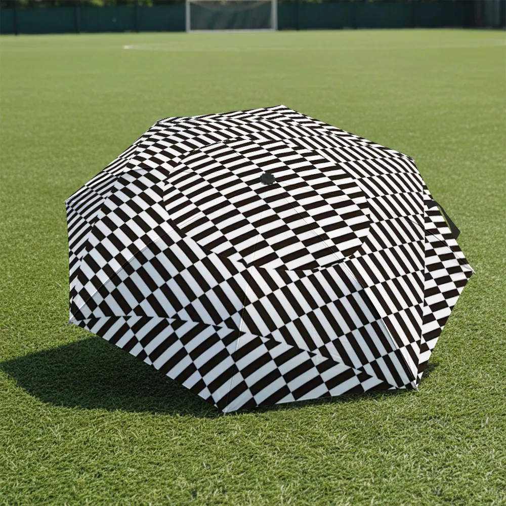 1P C Striped Umbrella Displayed in Front of a Historic Building Print 8 Iron Ribs Folding Umbrella Auto-Open Fashion Sunshade