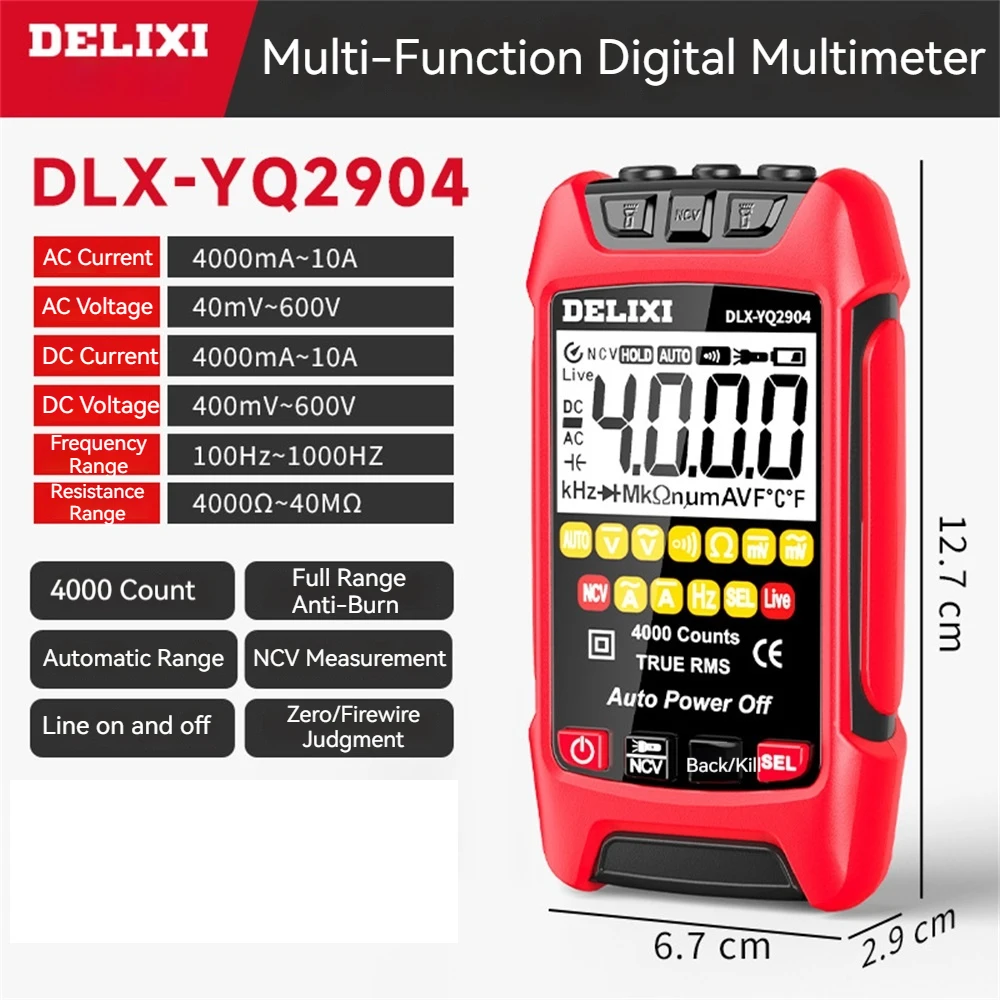 DELIXI YQ2904 Multifunctional Digital Multimeter 4000 Counts High-precision Auto Voltage Current Resistance NVC Tester Ammeter