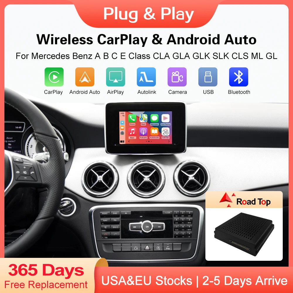 Road Top Wireless Carplay For Mercedes Benz A B C E Class CLA GLA GLK SLK CLS ML GL NTG4.5 Becker Module Android Auto Navigation