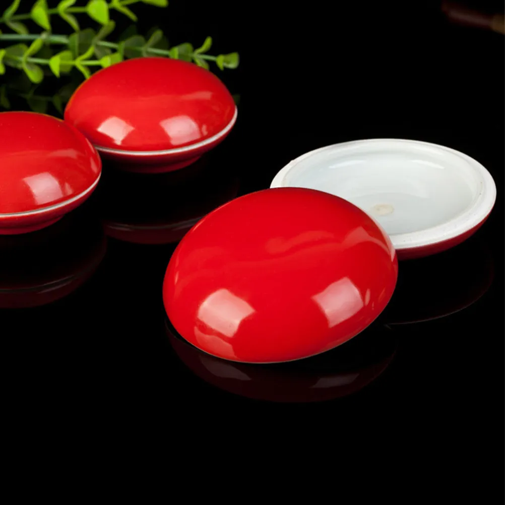 

Ceramic Inkpad Box with Lid Smooth Round Edges Red Seal Inkpad Box Portable Calligraphy Painting Ink Paste Container