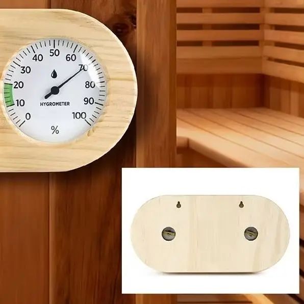 Wall Mount Wooden Sauna Thermometer and Hygrometer with 10 Minute Sand Timer for Consistent Heat and Humidity Tracking