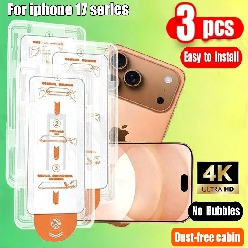 

3Pcs Ultra HD Screen Protector For iPhone 17 16 15 Pro Max 14 13 12 11 Pro 17 Air 15 16 Plus Dust Free Easy Installation Glass