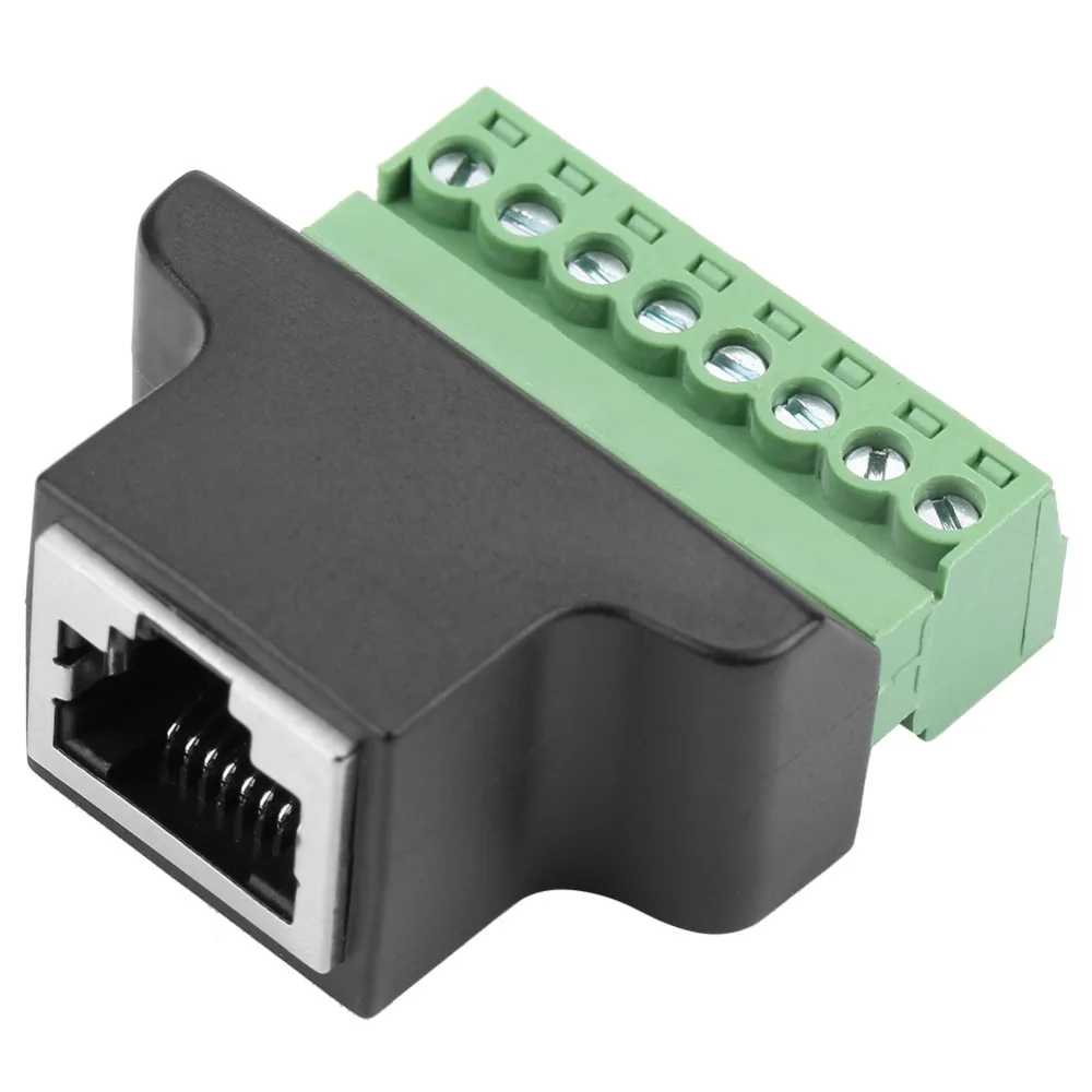 8P8C RJ45 Breakout Solderless Black Screw Terminal Block Adapter Plug and Play RJ45 Female To Screw 8 Pin Connector