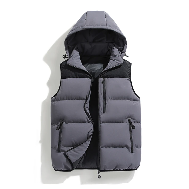 Men Trendy Sleeveless Down Thermal Hooded Vest Spring and Autumn Jacket Zipper Outdoor Winter Casual Waistcoat Waterproof Jacket