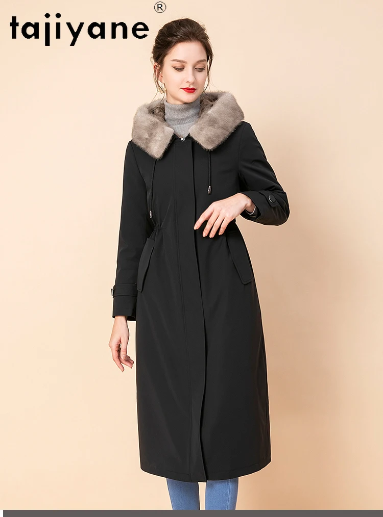 TAJIYAN Natural Lamb Fur Parka Warm Thick Coat Leather-Attached Liner Cold-Resistant Outerwear 2025 Winter Woman Clothes шуба