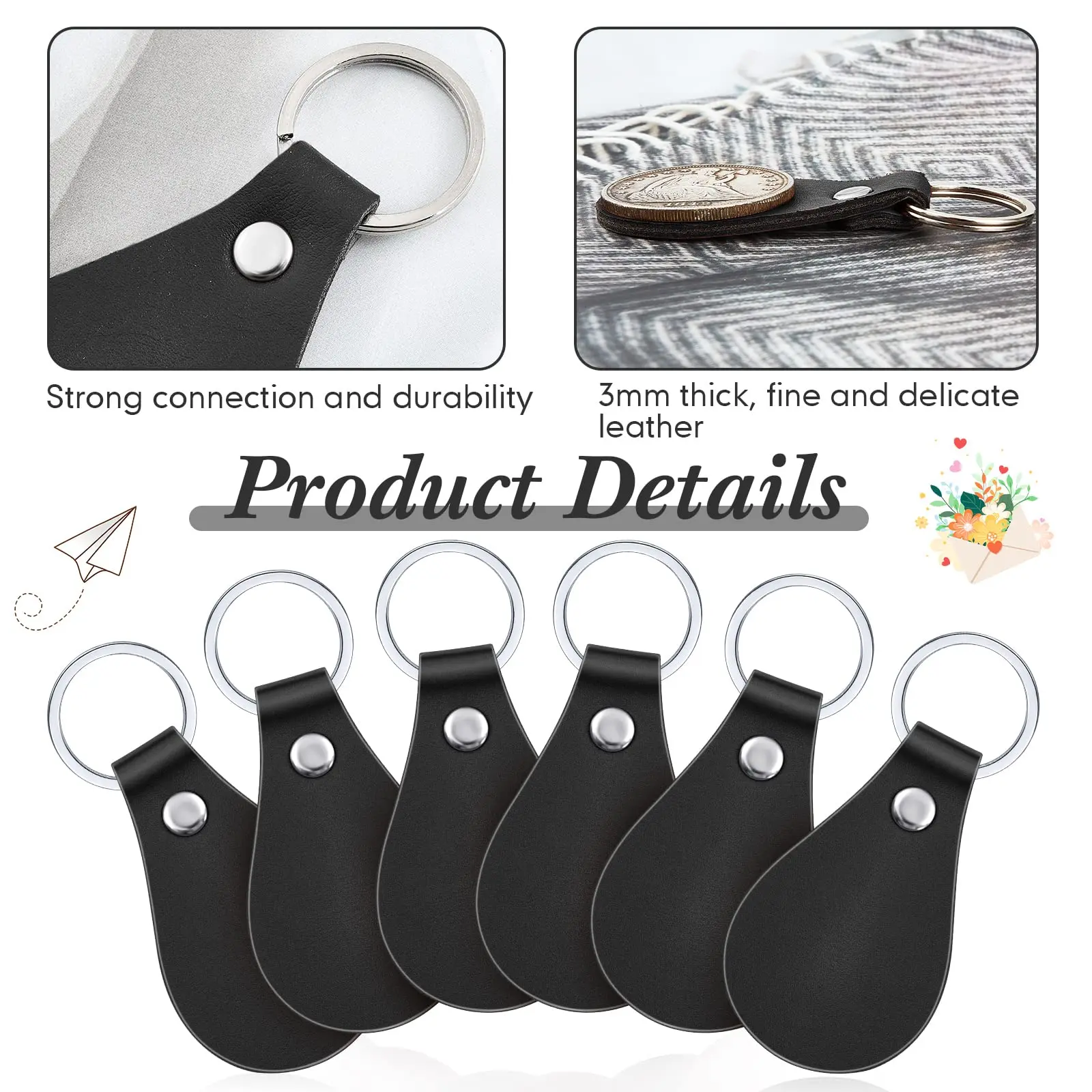 10Pcs/Set PU Leather Key Fobs Blanks Leather Key Fob Kit DIY Craft With Rivets Key Rings For Keychain Making Leather