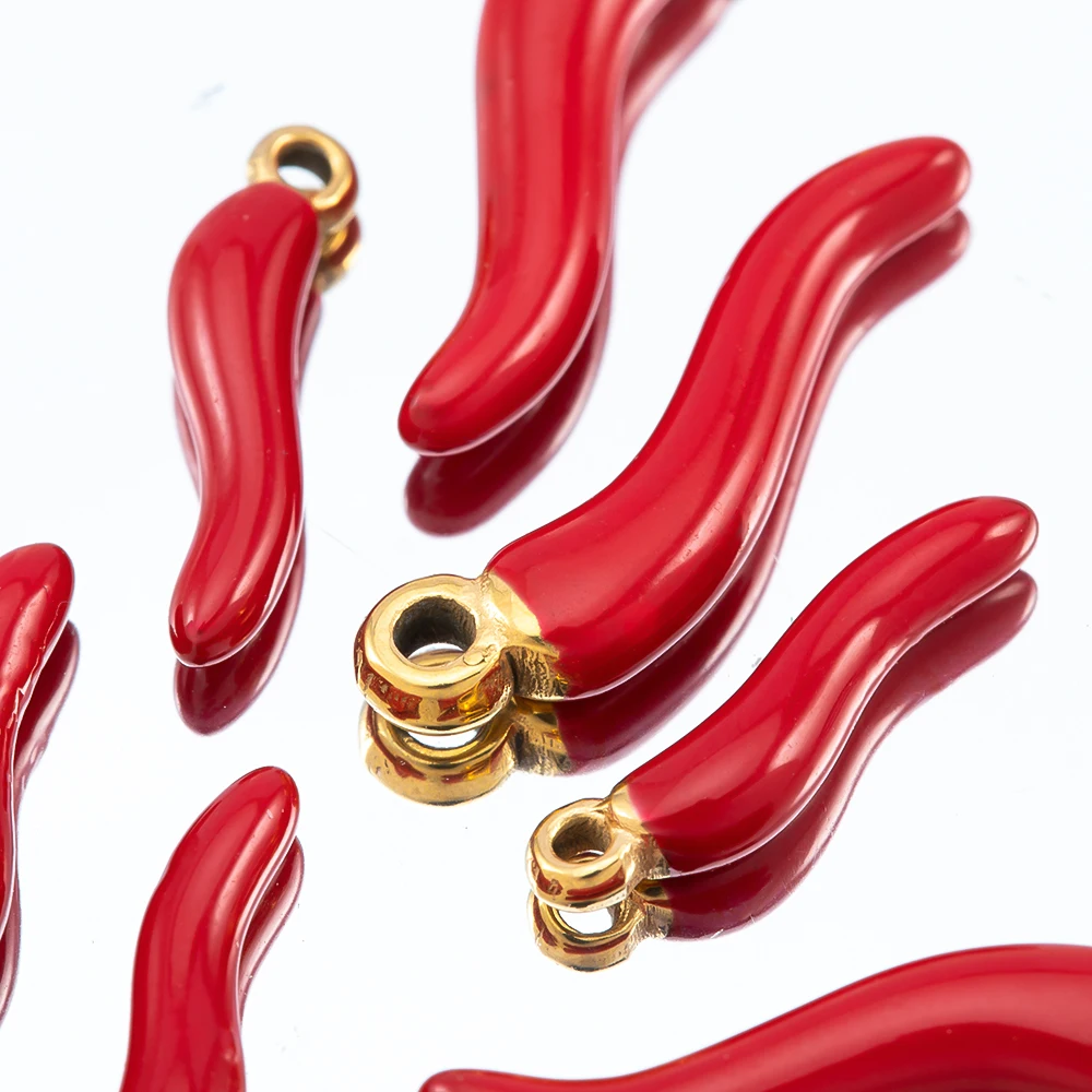 5pcs 1.5/2cm gold plated stainless steel red chili pepper necklace pendant for diy jewelry making bracelet earrings charms