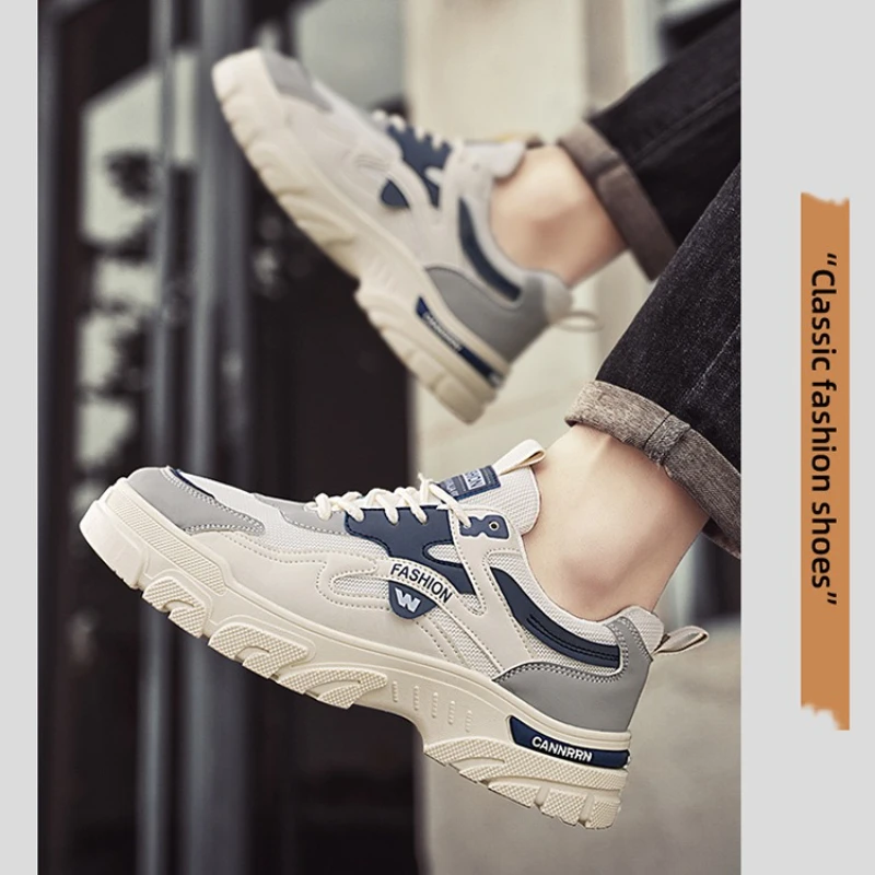 Fashion Low-top Platform Shoes for Men Summer Comfortable Mesh Breathable Sneakers Outdoor Leisure Light Lace-up Skateboard Shoe