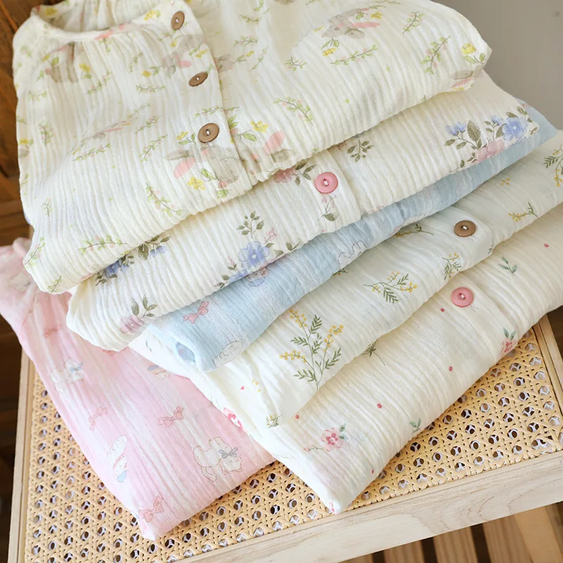 2025 New Summer Women's Short sleeved Sleeping Skirt 100% Cotton Gauze Long Skirt Thin Cute Girl Dress Home Clothes Ladies - view 5