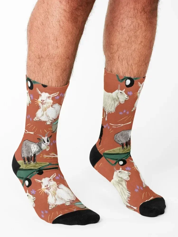 Goat pattern in orange brown Socks custom sports winter thermal winter sports and leisure Boy Socks Women's