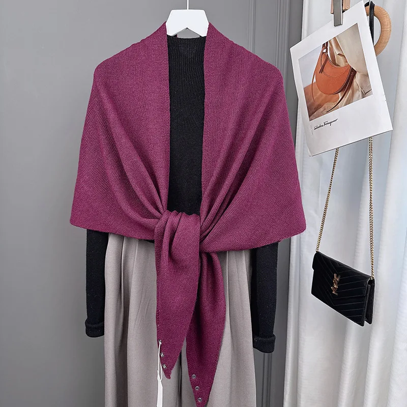 

Wool blend large-sized shawl women, solid color, warm autumn and winter, elegant style mothers, fashionable